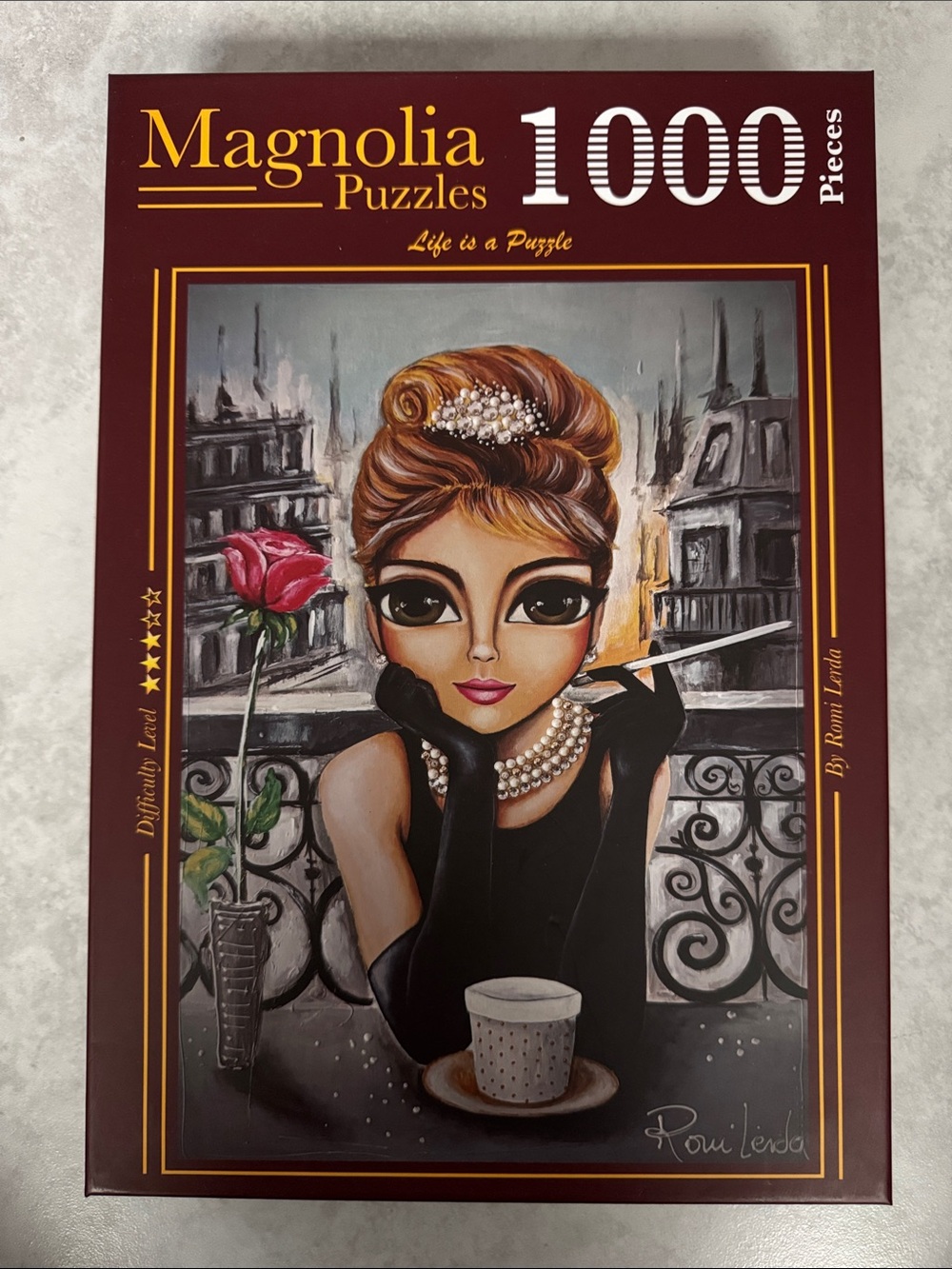 Magnolia Fashion Portrait Puzzle in Burgundy, Black & Pink - 1000 Pieces